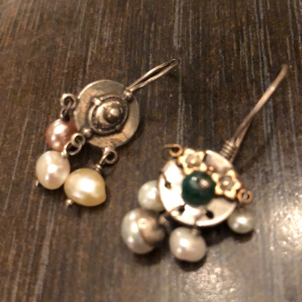 French wire artisan freshwater pearl drop earrings